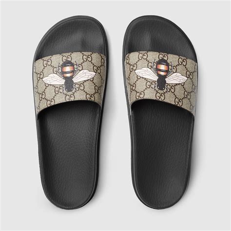 gucci bee print slides